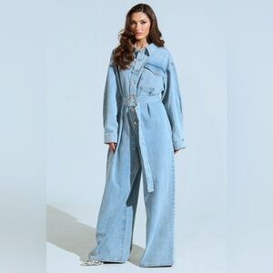 Akira Blue Denim Belted Jumpsuit